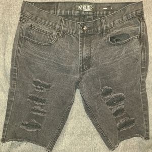 RUDE Skinny Black Destroyed Mens Jean Shorts sz 34